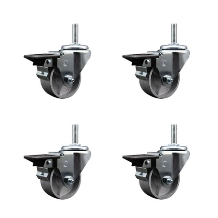 Service Caster 3 Inch Semi Steel Wheel Swivel 34 Inch Threaded Stem Caster Set with Brake SCC SCC-TS20S315-SSR-PLB-34212-4